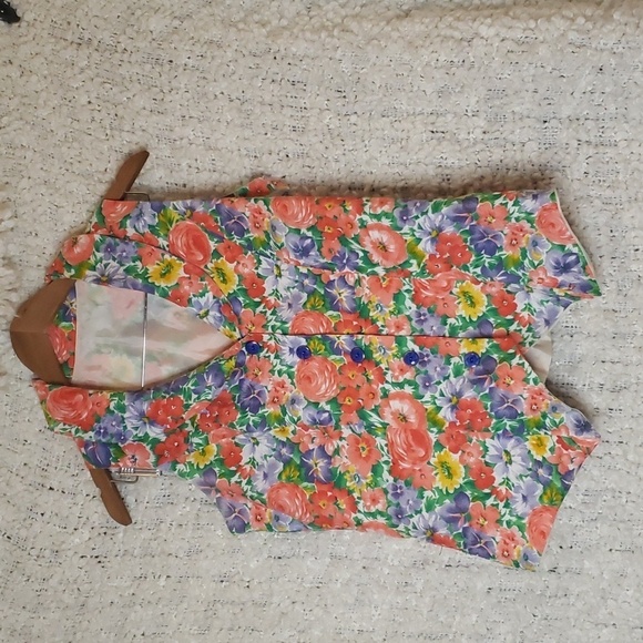 Vintage 90s bright floral vest purple, green ,yellow and red medium blossom styl - Picture 3 of 13